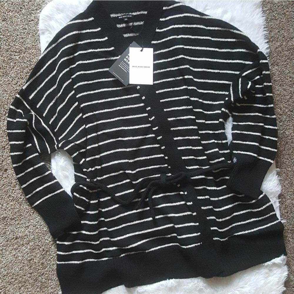 ‎Who What Wear Black White Sweater Cardigan Size 1X NEW